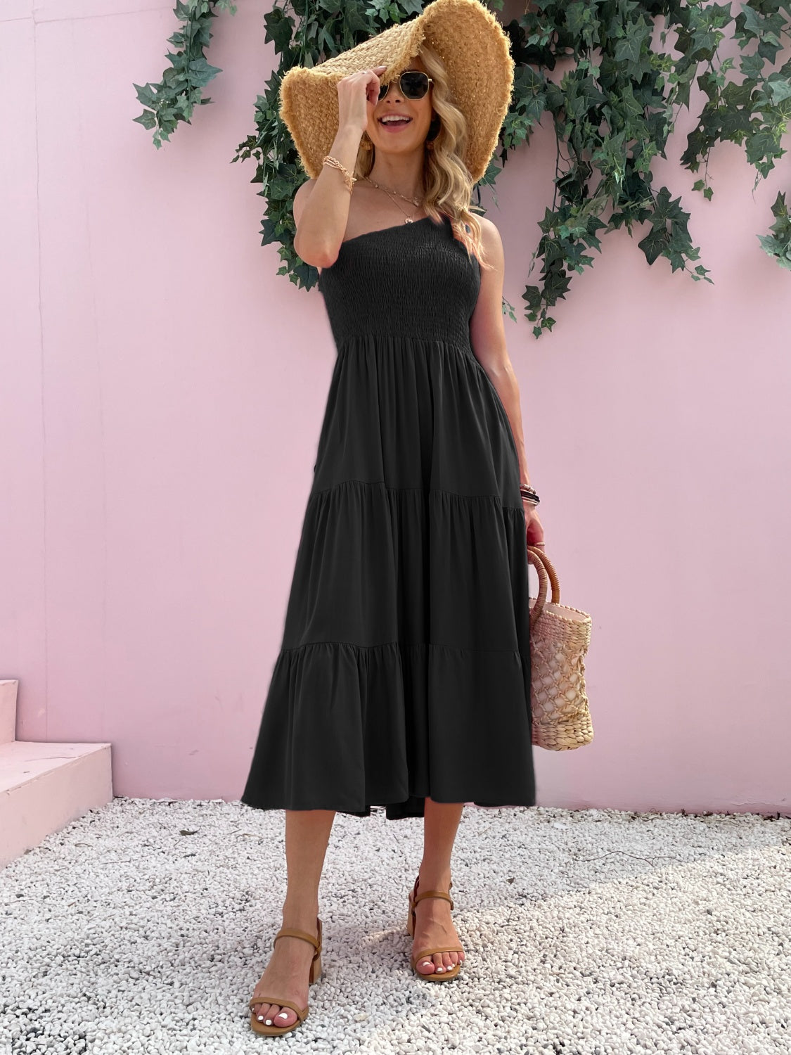 Smocked One-Shoulder Mini Dress: Sleeveless Summer Beach Dress