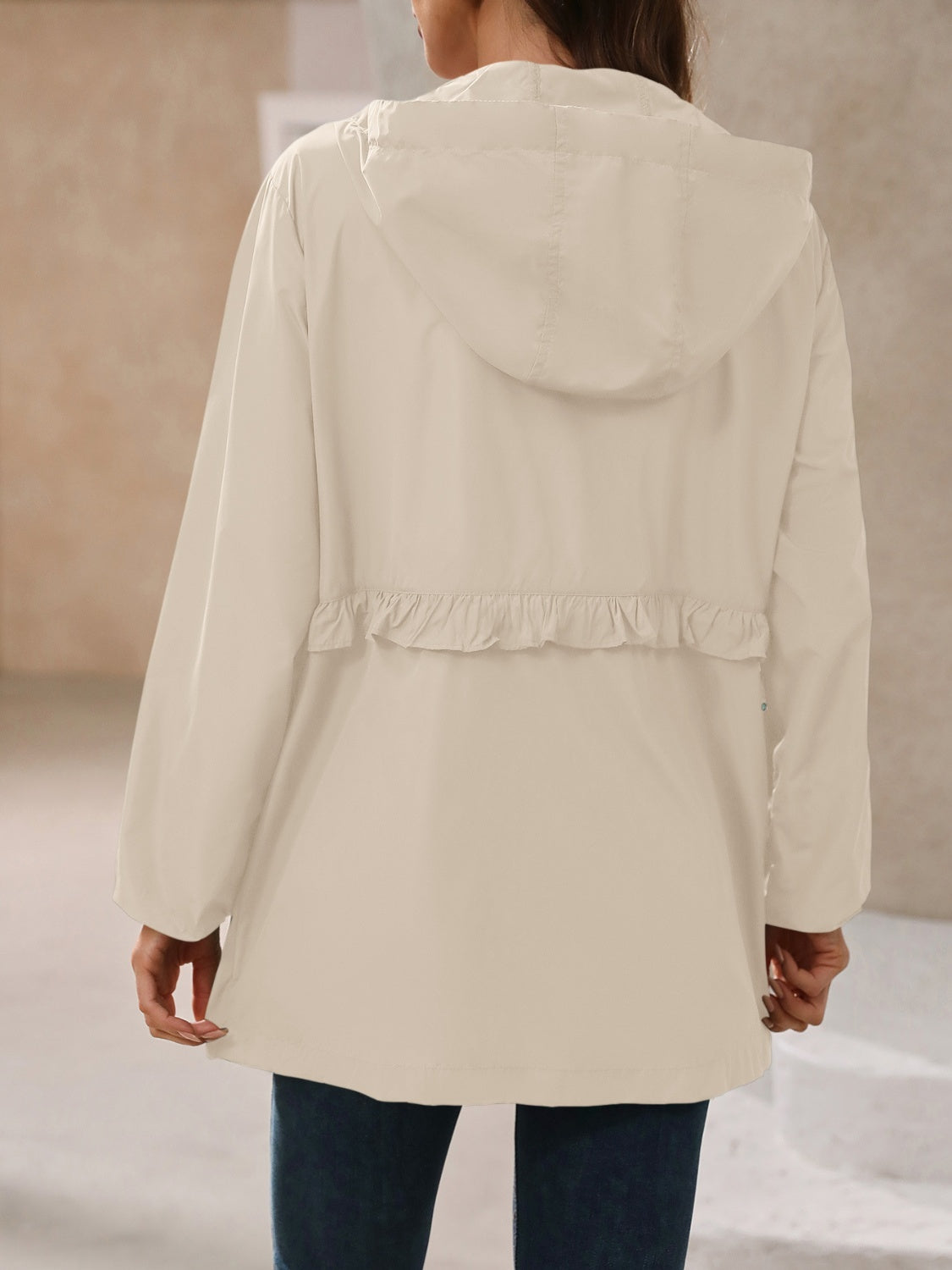 Women's Waterproof Hooded Windbreaker Jacket with Waist Detail - Image 9