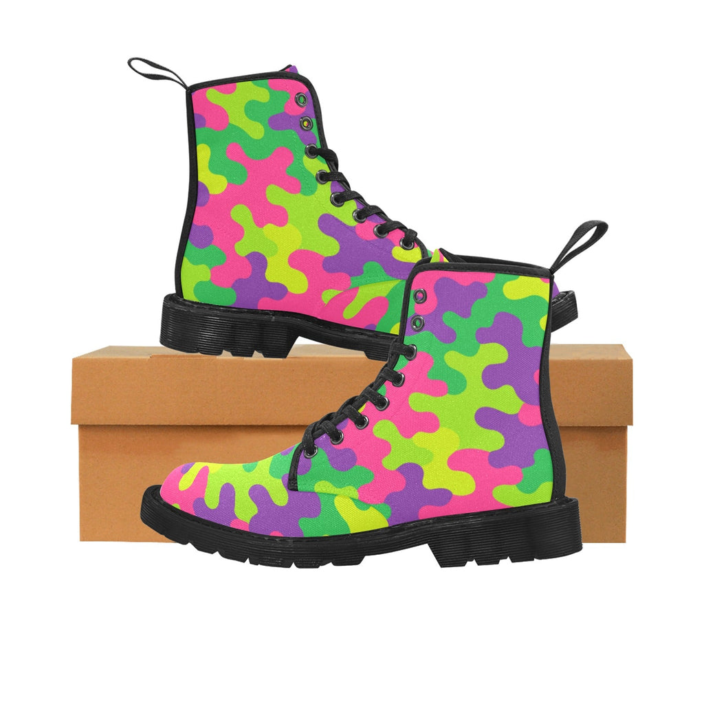 Women's Neon Rainbow Camo Lace-Up Combat Boots - Image 5