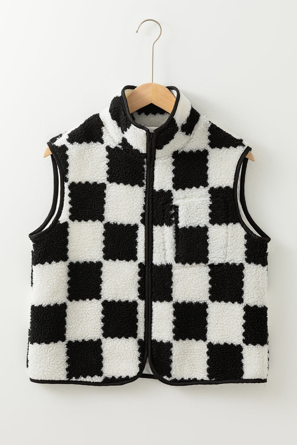 Checker Sherpa Collared Jacket Vest