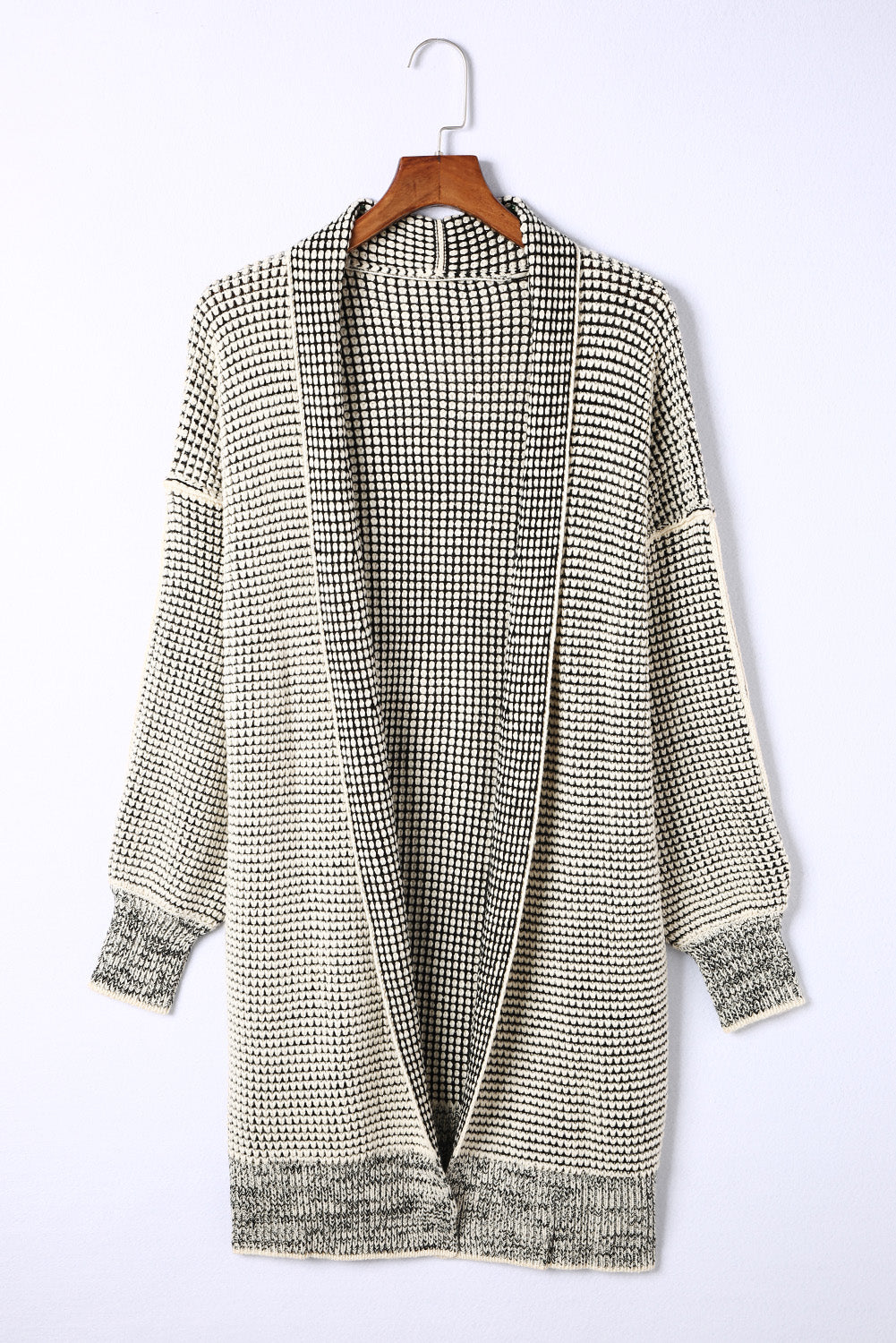 Women's Plaid Textured Knit Open Front Cardigan