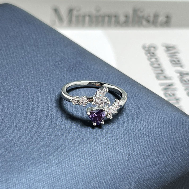 Elegant purple crystal open ring with a premium light luxury finish