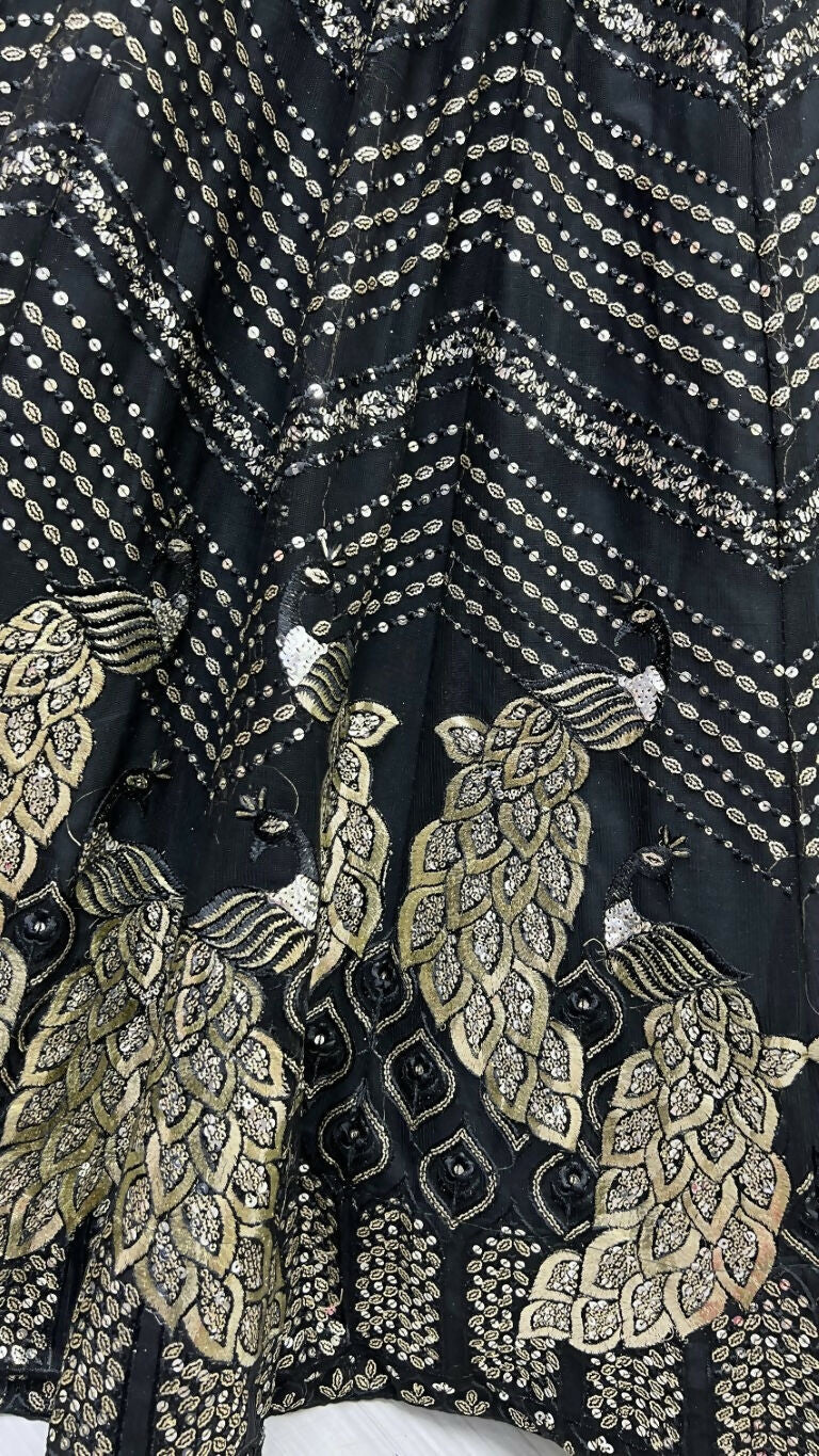 Black Bridal Net Wedding Lehenga Choli with Foil and Sequins