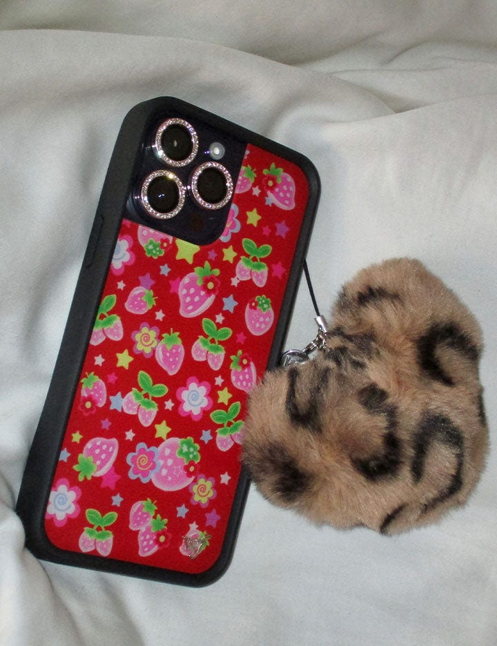 Fuzzy Leopard Print Heart Phone Charm with Metal WF Detail - Image 6