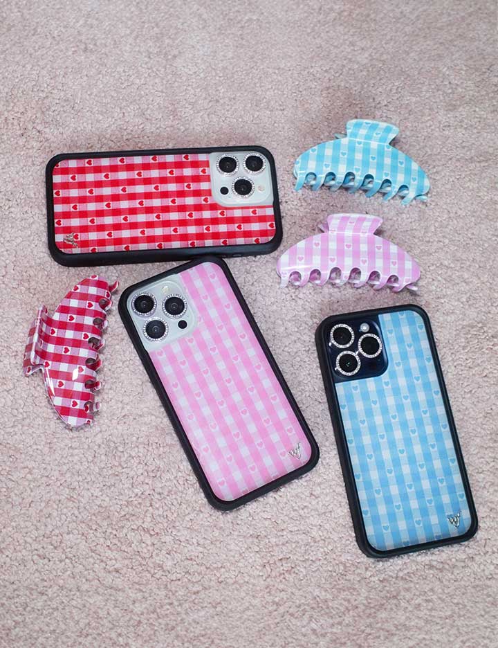 Blue Gingham Hearts iPhone Case - Image 36