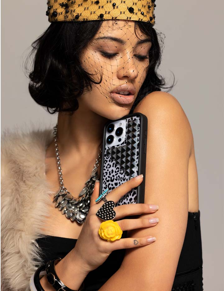 Snow Meow Stud iPhone Case in Black and White Leopard Print - Image 34