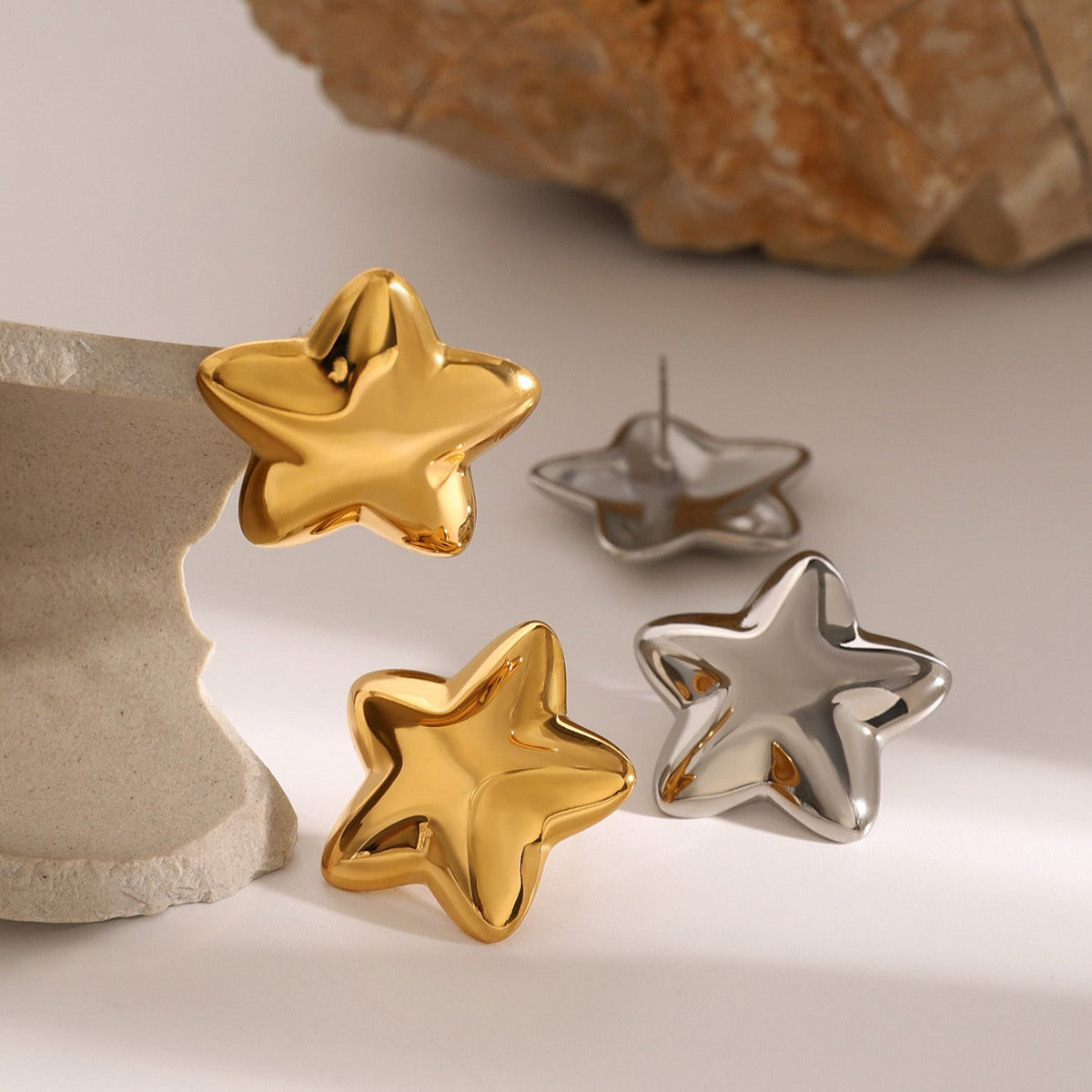 18K gold novel personality chubby five-pointed star design simple style earrings