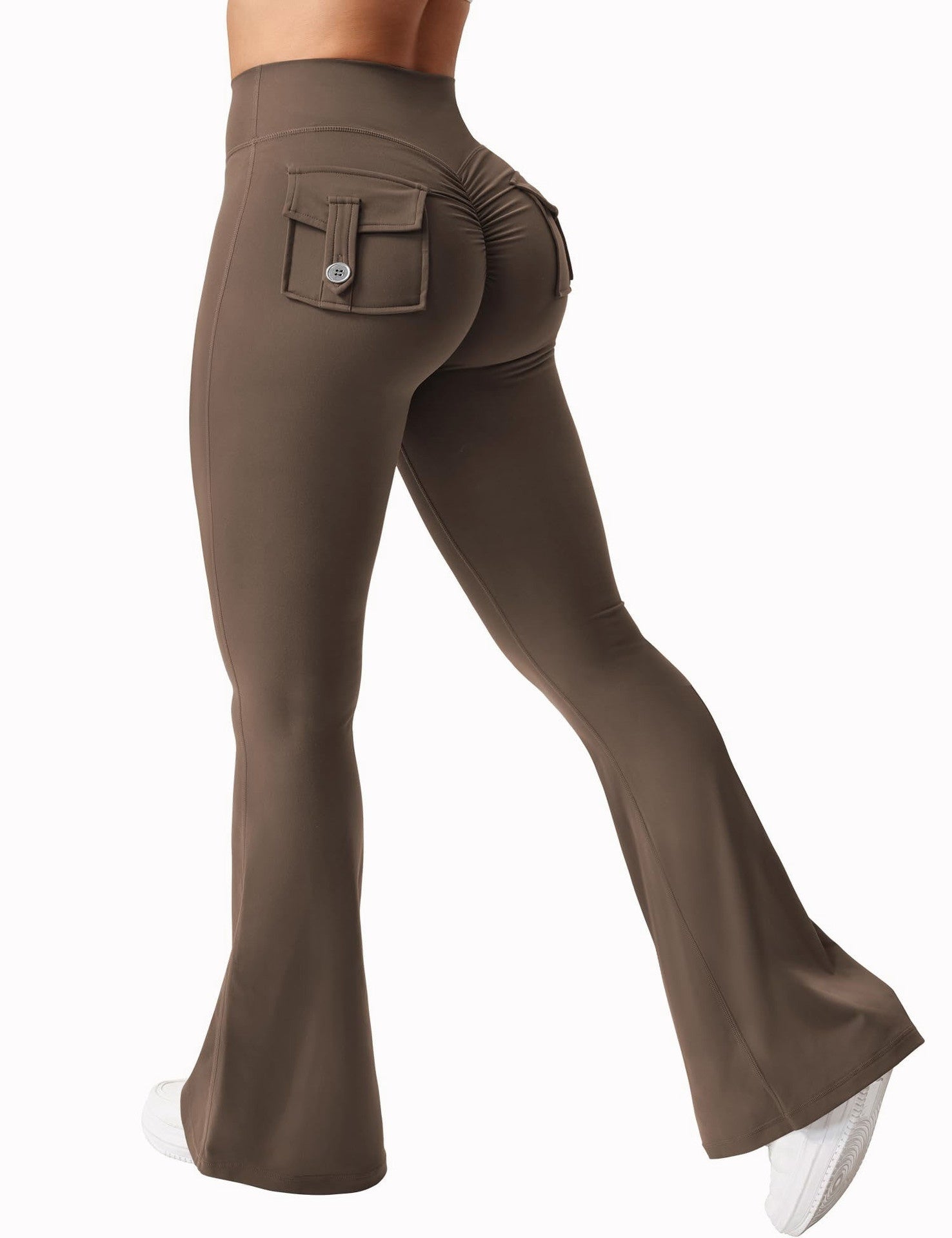 Women's High-Waisted Cargo Flare Workout Leggings with Pockets - Image 11