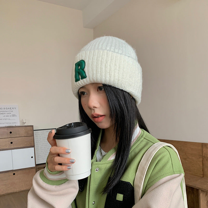 Loose Big-Head Woolen Cap with Letter Design — Oversize Winter Wool Hat