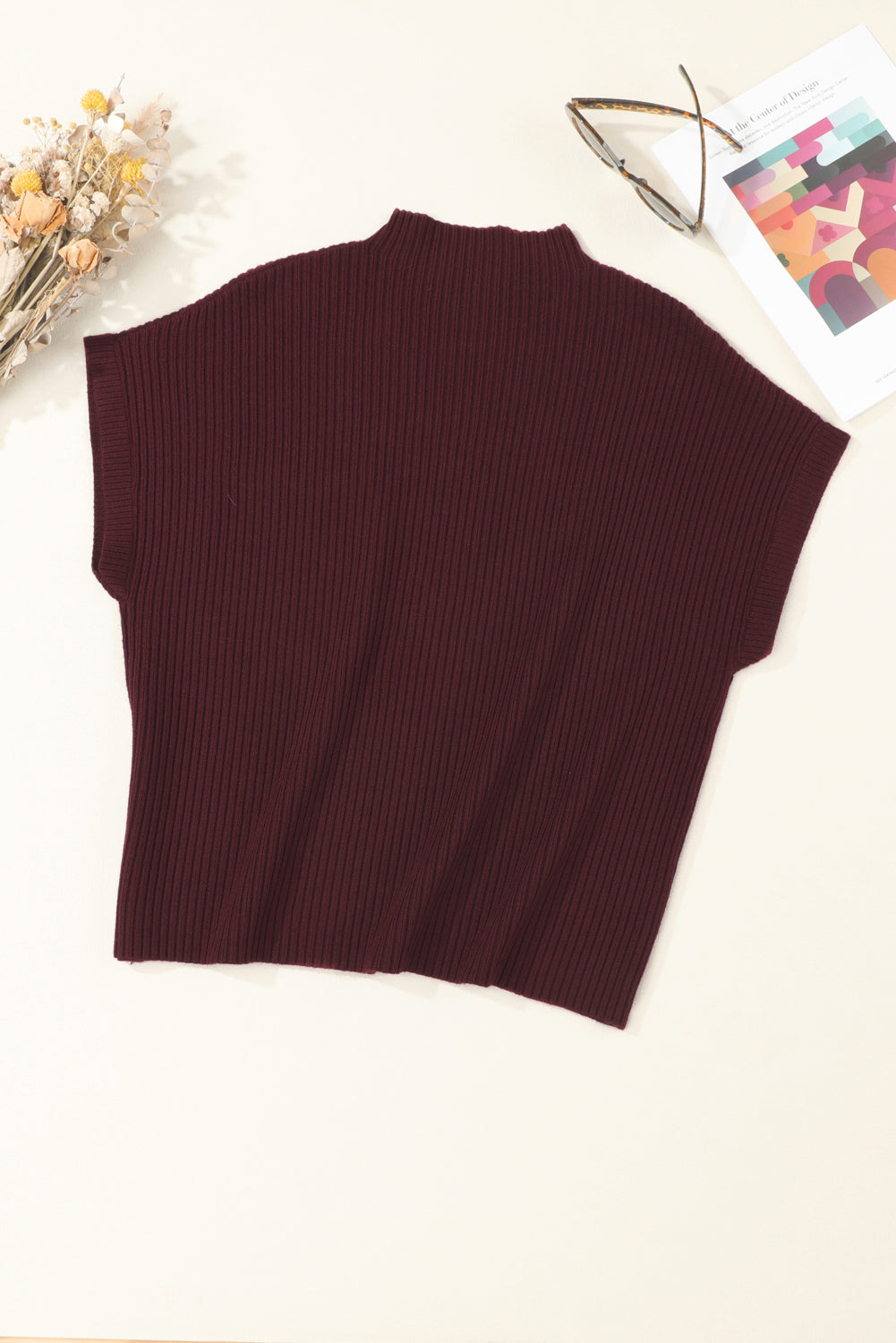 Solid Ribbed Knit Patch Pocket Short Sleeve Top