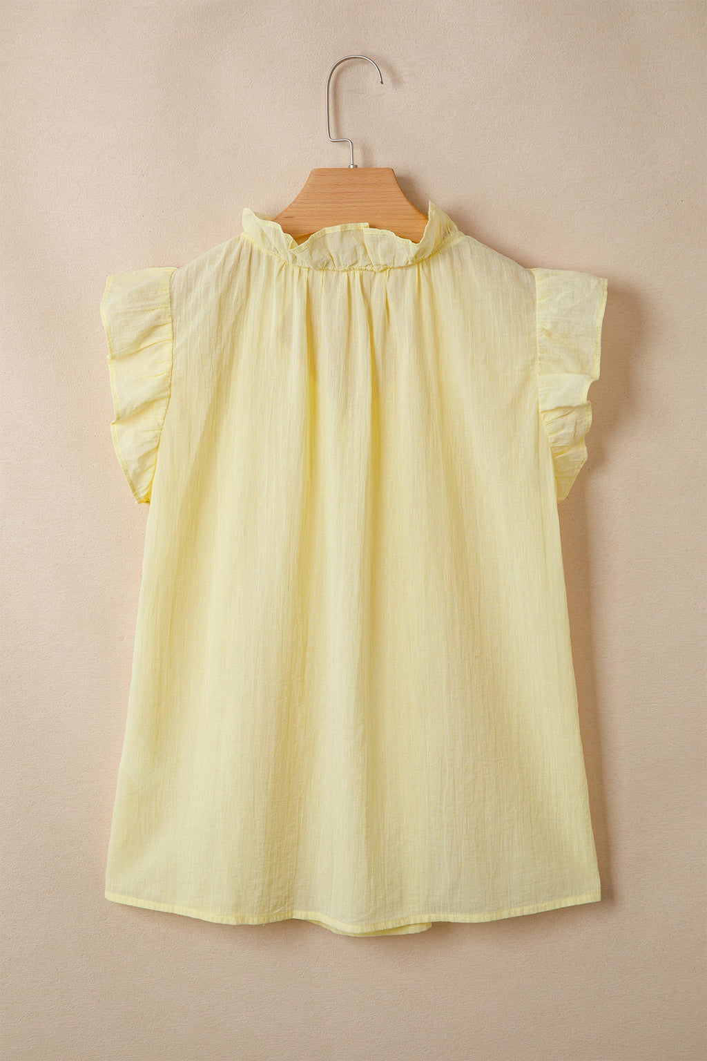Solid V-Neck Sleeveless Top with Ruffle Trim in Yellow