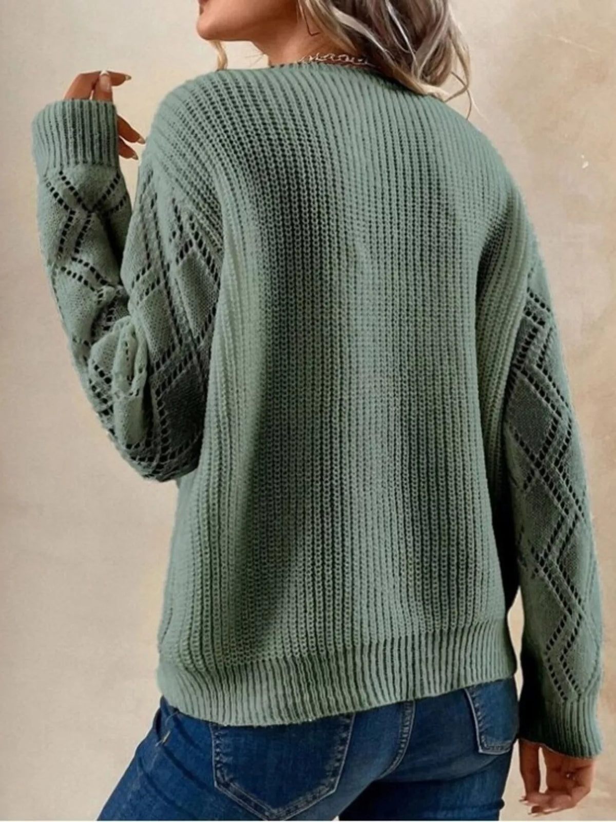 Openwork V-Neck Long Sleeve Sweater
