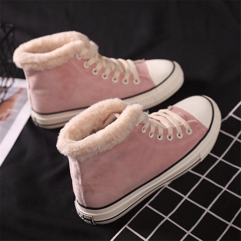 Women Plush Cotton Lined High Top Canvas Sneakers Winter Shoes