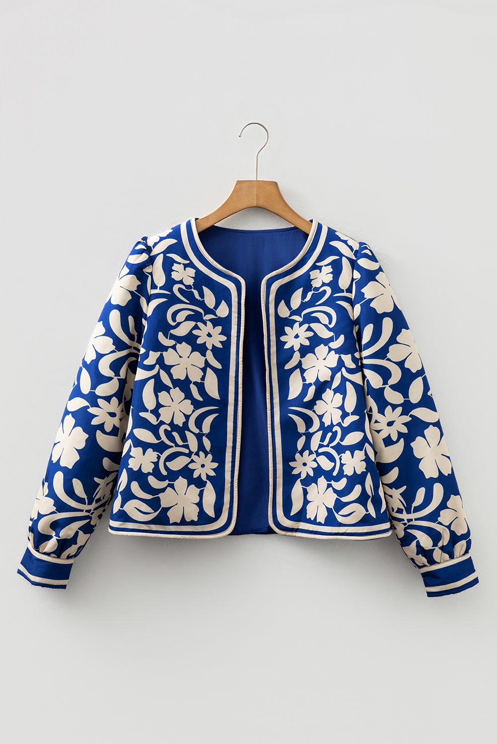 Floral Open Front Buttoned Cuff Jacket