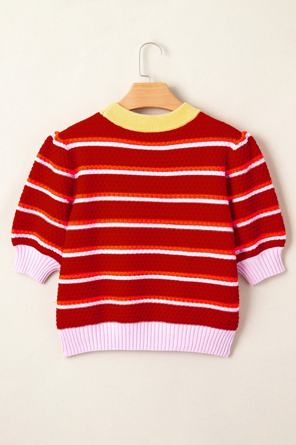 Stripe Colorblock Trim Half Sleeve Sweater Top