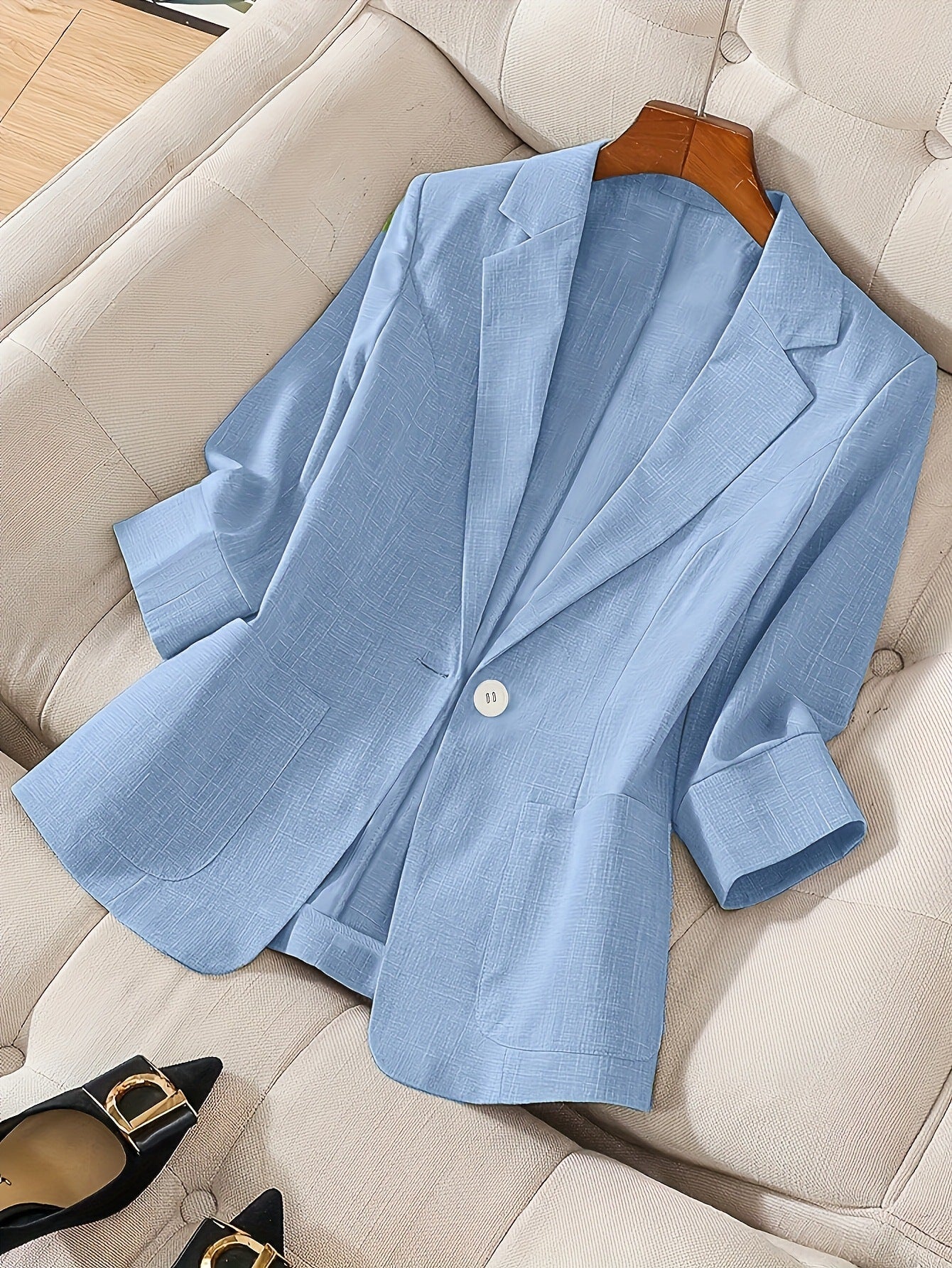 Women's Three-Quarter Sleeve Single-Button Casual Blazer - Image 15
