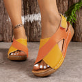 Women's Colorblock Crossed Wedge Sandals Comfortable Summer Shoes - Image 11