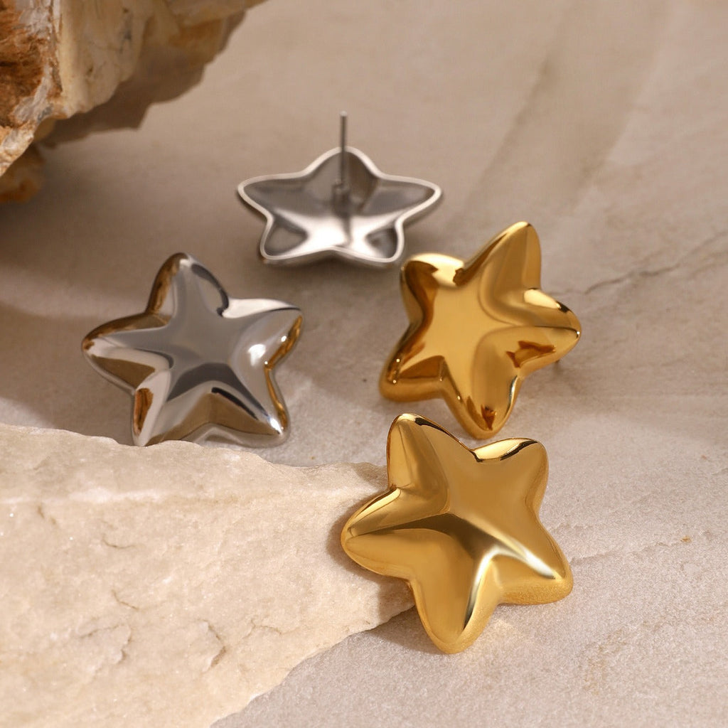 18K gold novel personality chubby five-pointed star design simple style earrings