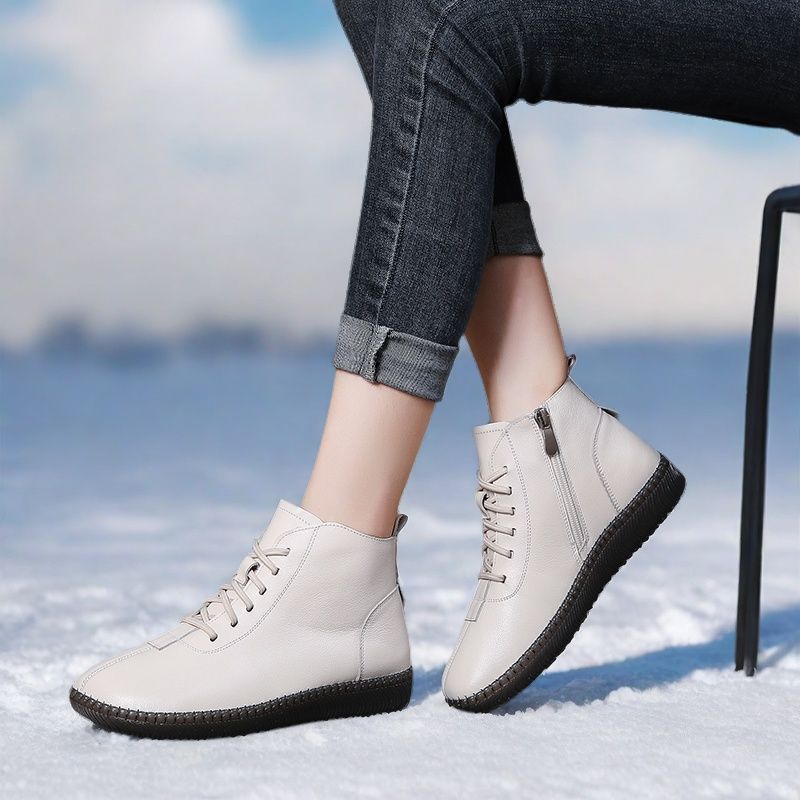 Women's Genuine Leather Soft Soled Lightweight Flat Ankle Boots