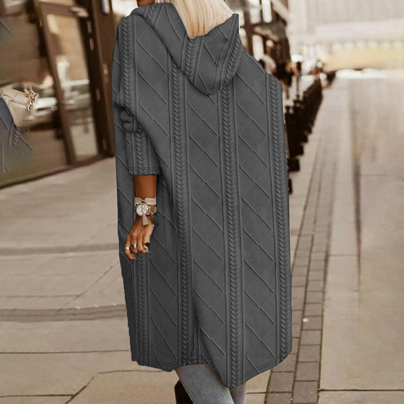 Women's Textured Hooded Longline Open Front Knit Cardigan Jacket - Image 2