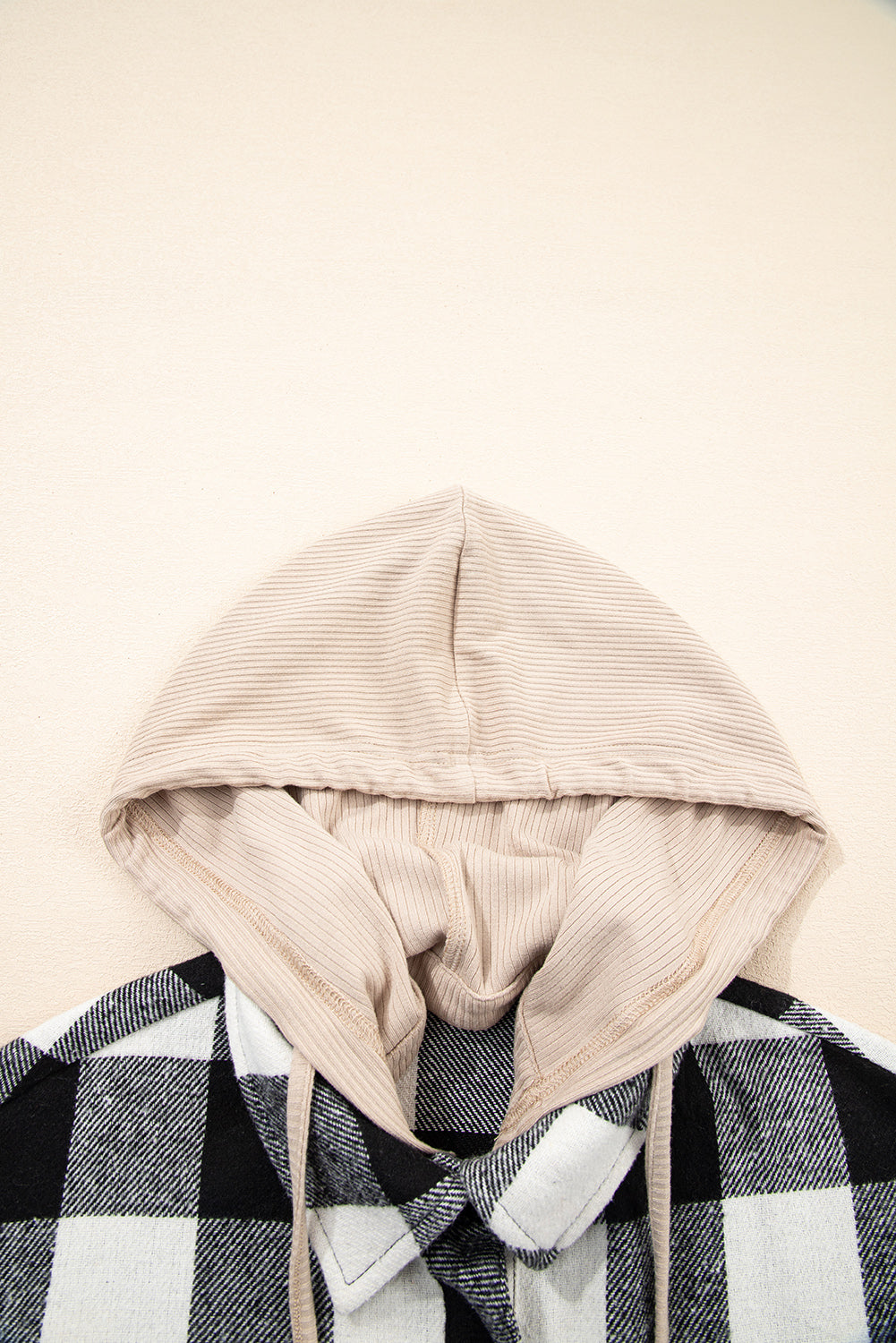 Plaid Patchwork Drawstring Hooded Shacket