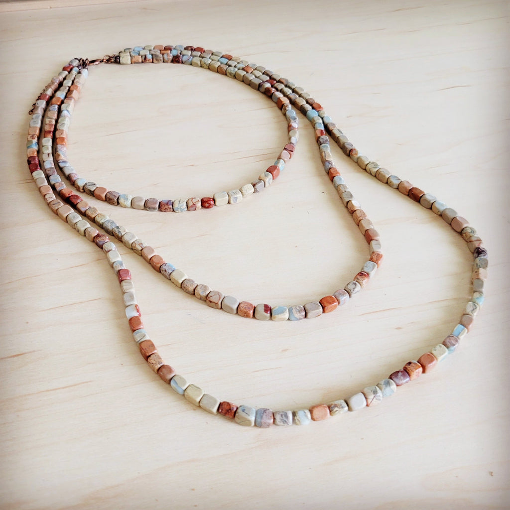 Triple Strand Layered Western Boho Aqua Terra Necklace 264q