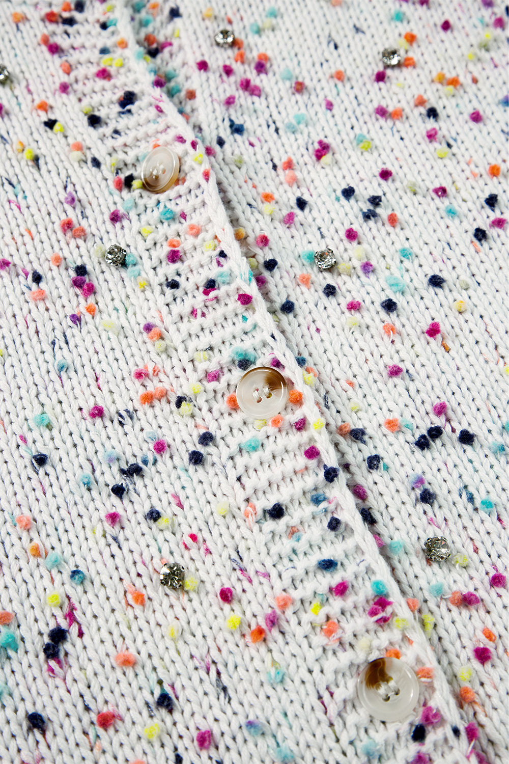 White Rhinestone Confetti Button-Front Cardigan Sweater - Image 7