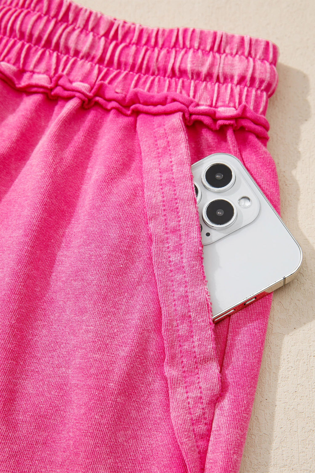 Mineral Wash Drawstring Elastic Waist Raw Cut Shorts