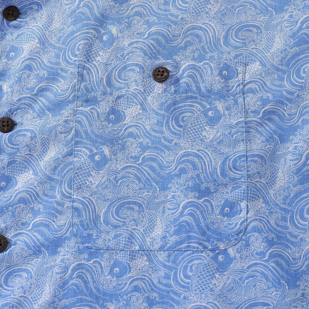Men's Koi Carp Print Hawaiian Shirt in Blue
