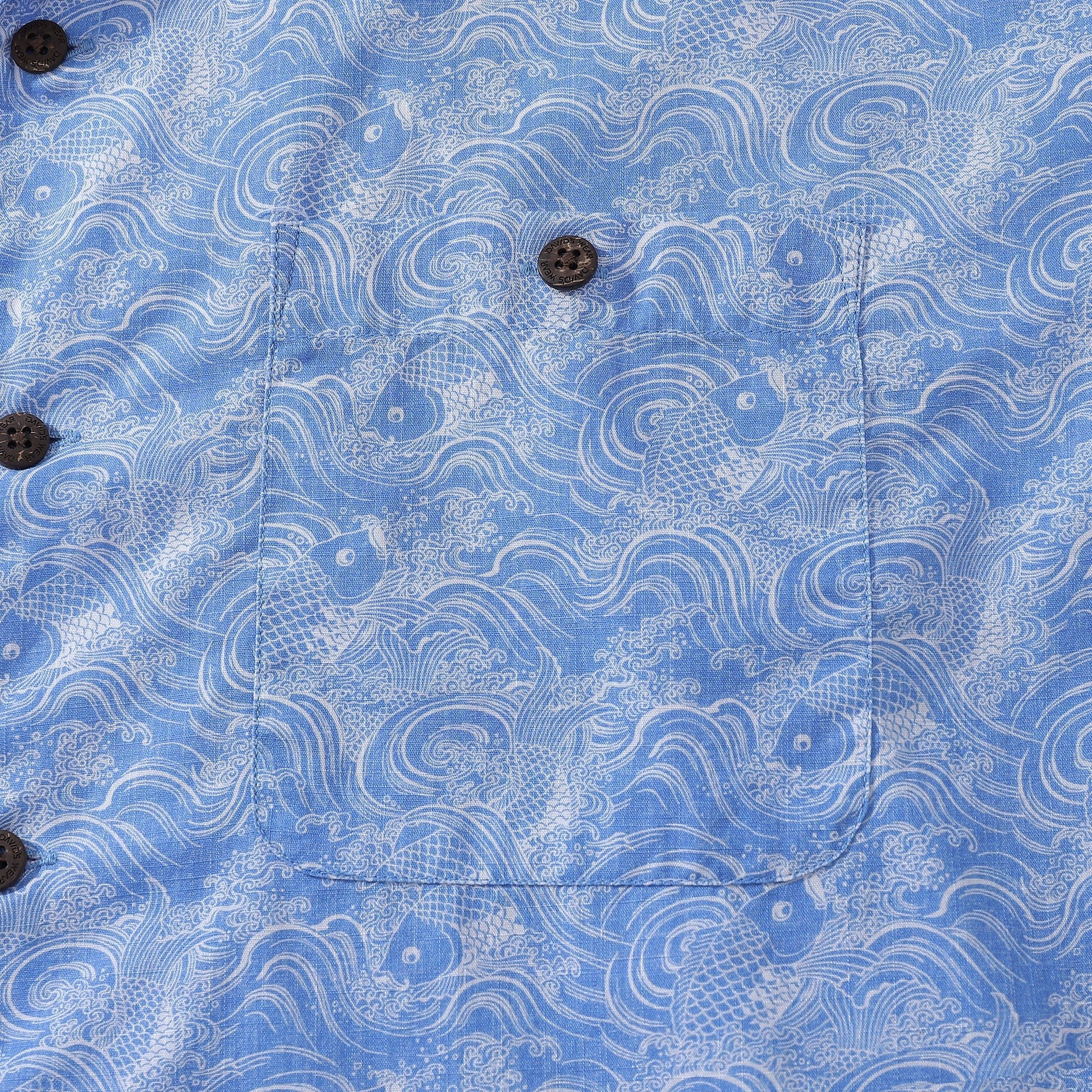 Men's Koi Carp Print Hawaiian Shirt in Blue