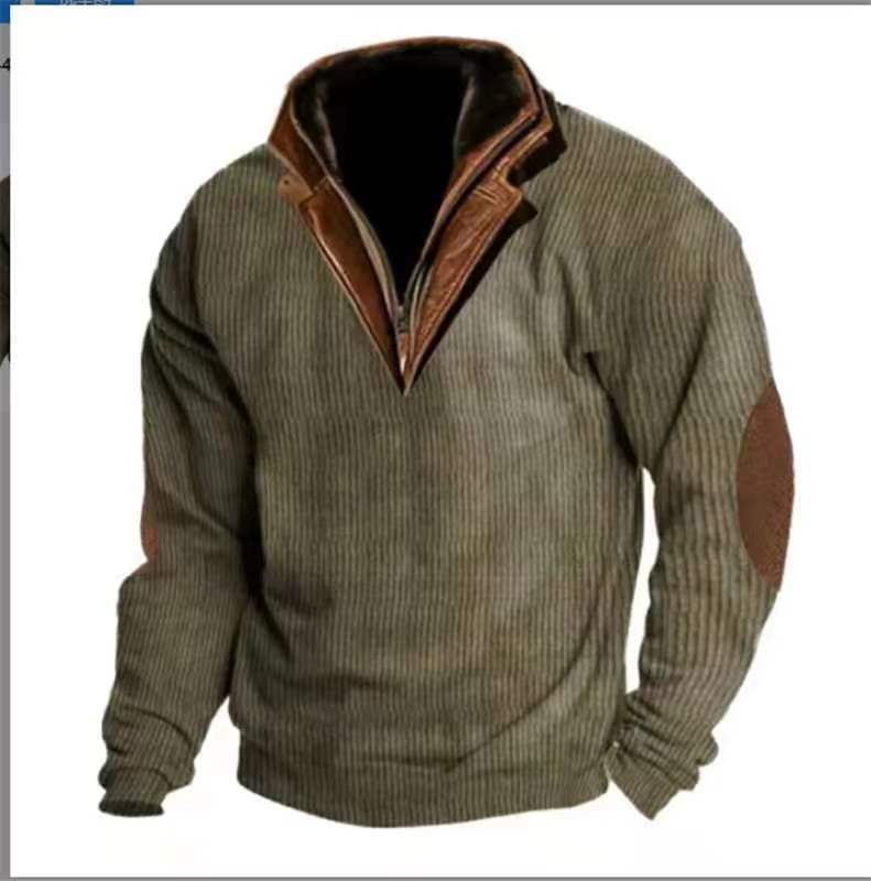 Men's Relaxed Fit Zip-Up Stand Collar Sweater - Outdoor Knit Pullover