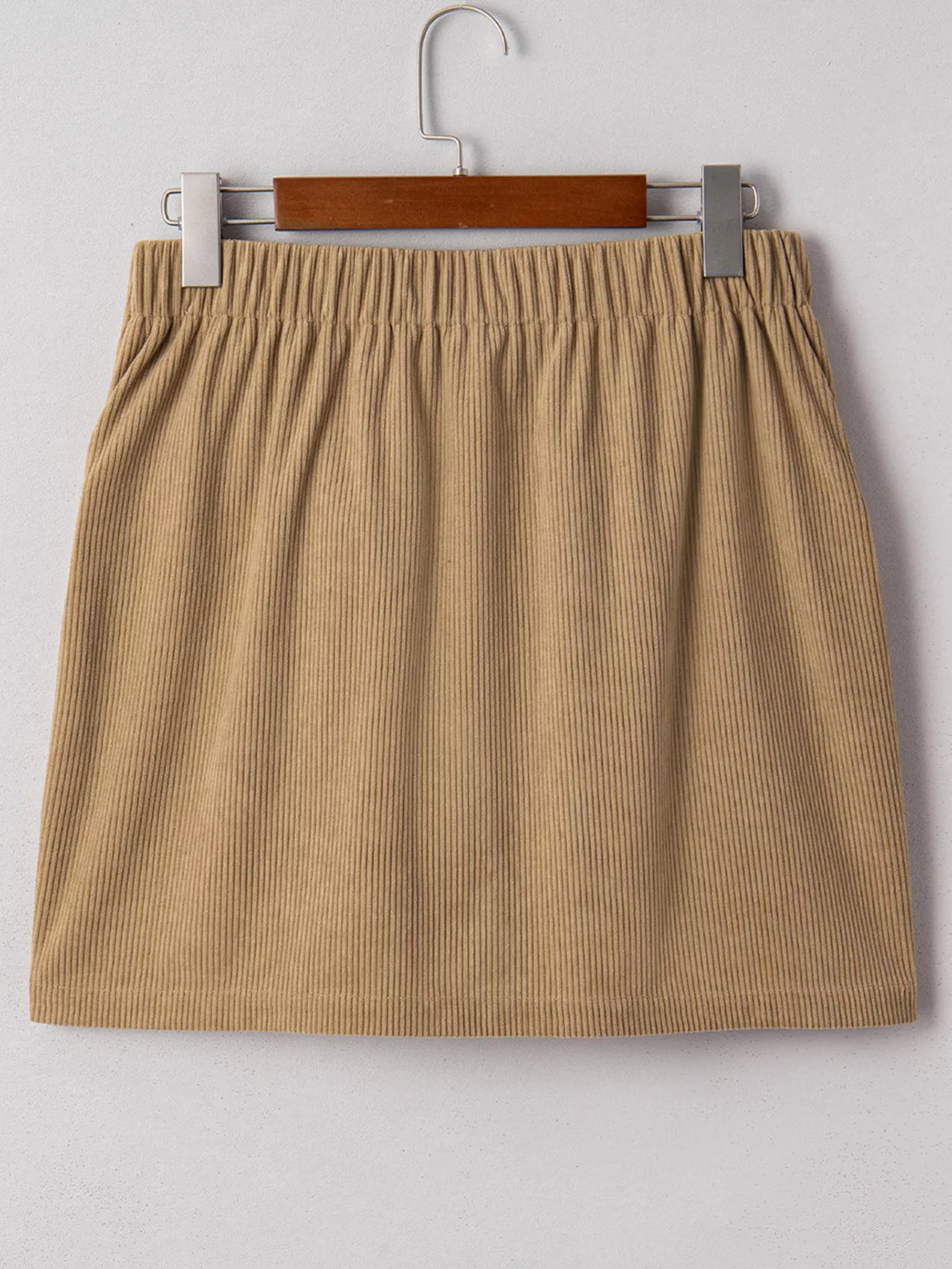 Women's Button-Front Corduroy Mini Skirt in Tan - Image 3