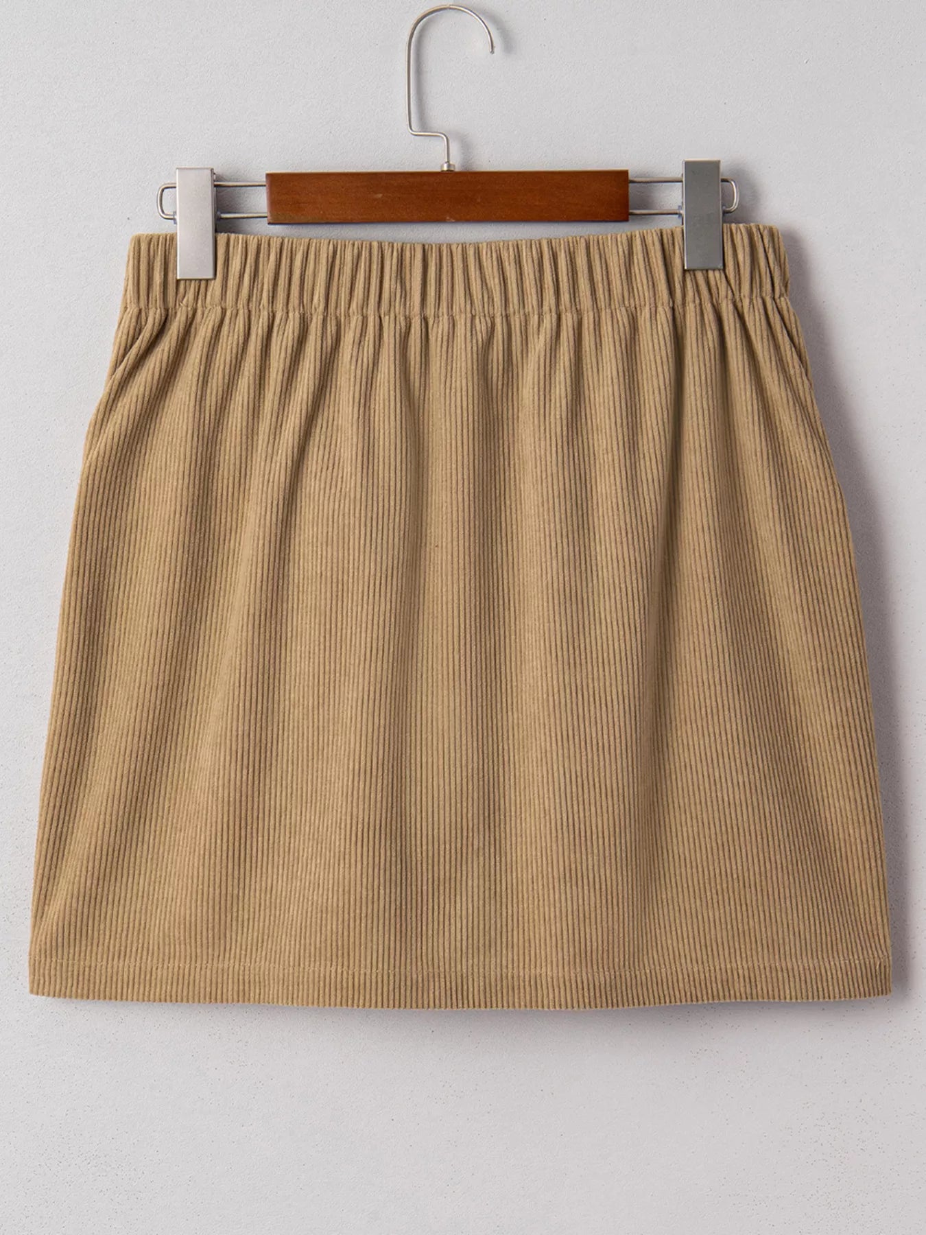 Women's Button-Front Corduroy Mini Skirt in Tan - Image 3