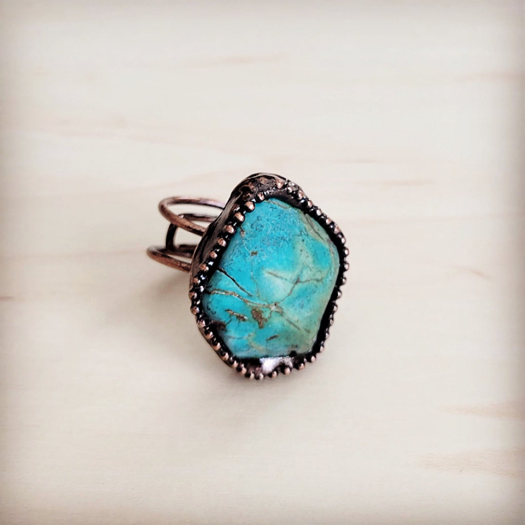 Natural Turquoise Ring in Antique Copper Setting - Image 3