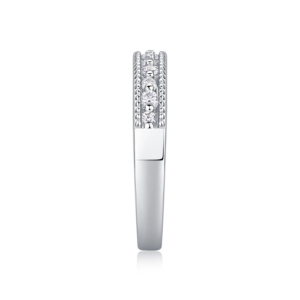 S925 Silver 2.5g Platinum Plated Moissanite Ring, 2.8mm Milgrain Stackable Band, GRA Certified US 5-9