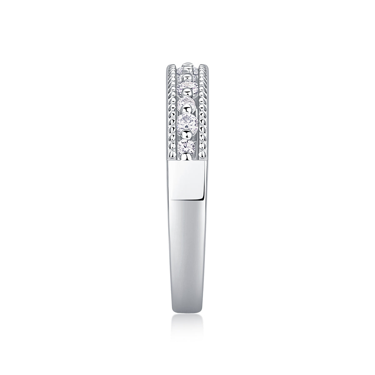S925 Silver 2.5g Platinum Plated Moissanite Ring, 2.8mm Milgrain Stackable Band, GRA Certified US 5-9