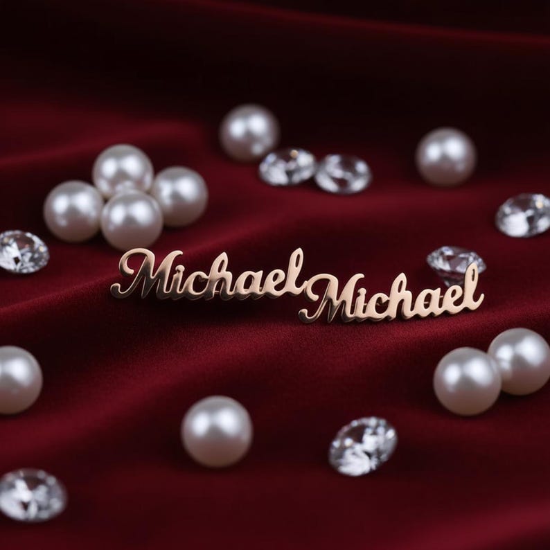Custom Script Name Stud Earrings in Gold-Tone Finish