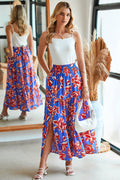 Bohemian Floral Tiered Maxi Skirt with Split