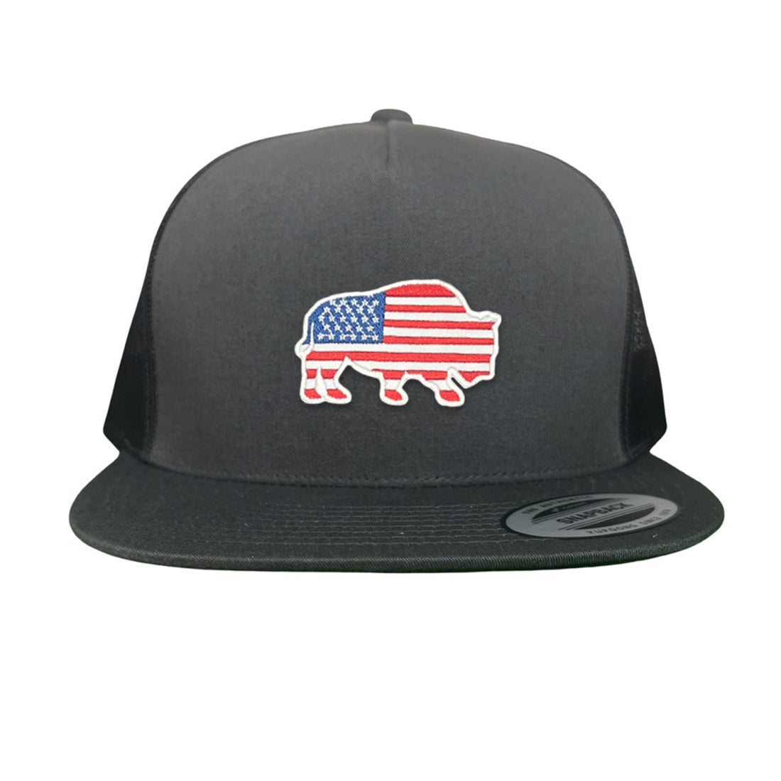 Bison American Flag Snapback Baseball Cap Patriotic Headwear