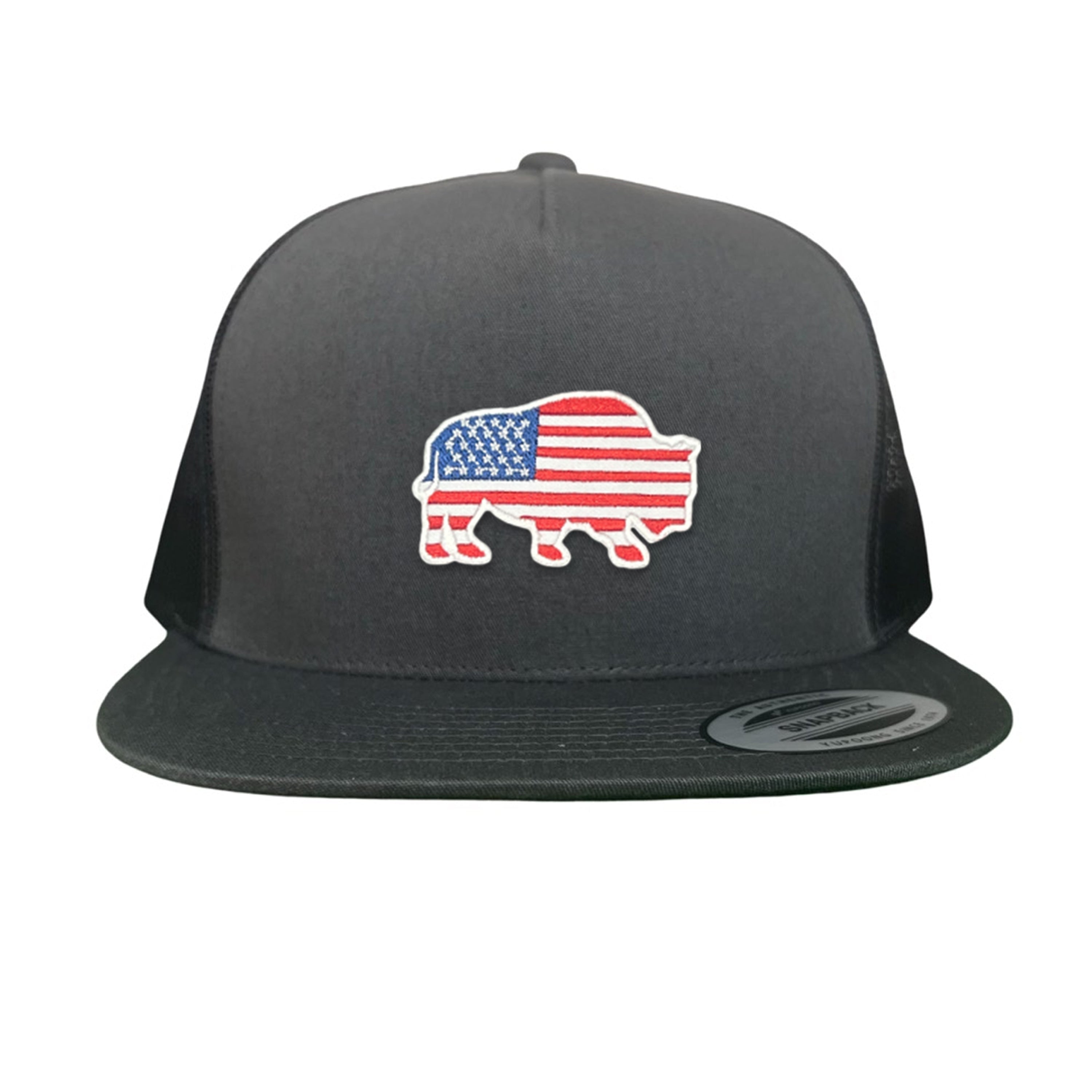 Bison American Flag Snapback Baseball Cap Patriotic Headwear