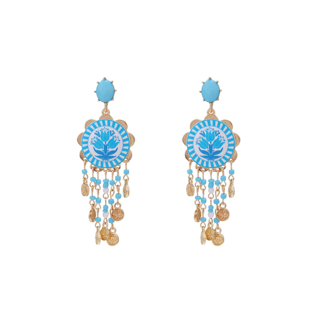 Waterfall Tassel Tulip-Print Earrings, Bohemian Statement Jewelry