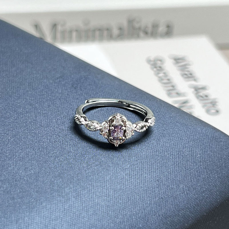 Purple Crystal Open Adjustable Ring Light Luxury Statement Piece