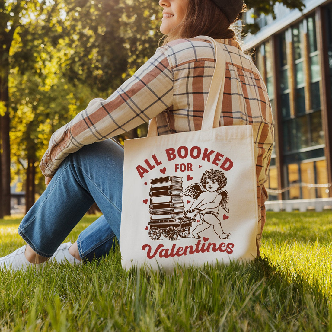 All Booked For Valentines Cupid Canvas Tote Bag Bookworm Gift