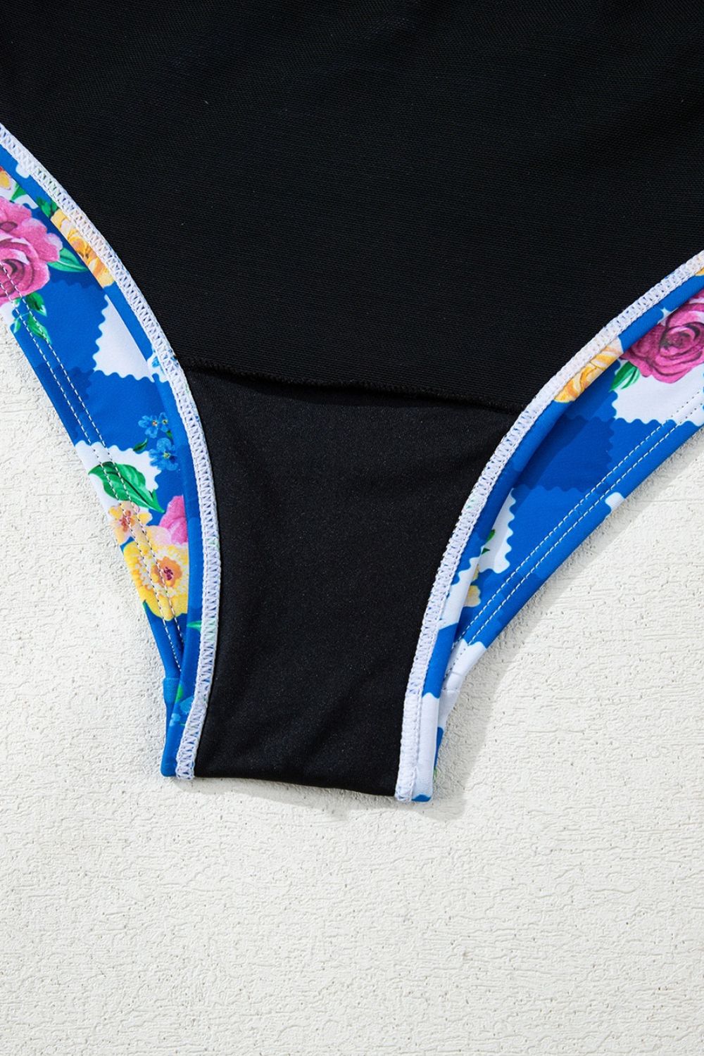 Floral Gingham Halter Neck Drawstring One Piece Swimwear