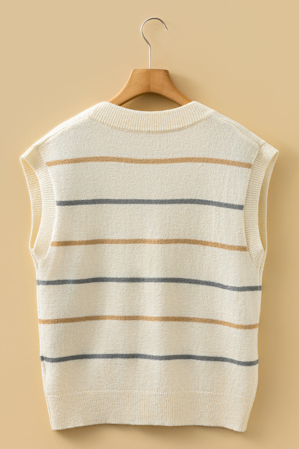 Women's Striped V-Neck Buttoned Knit Sweater Vest