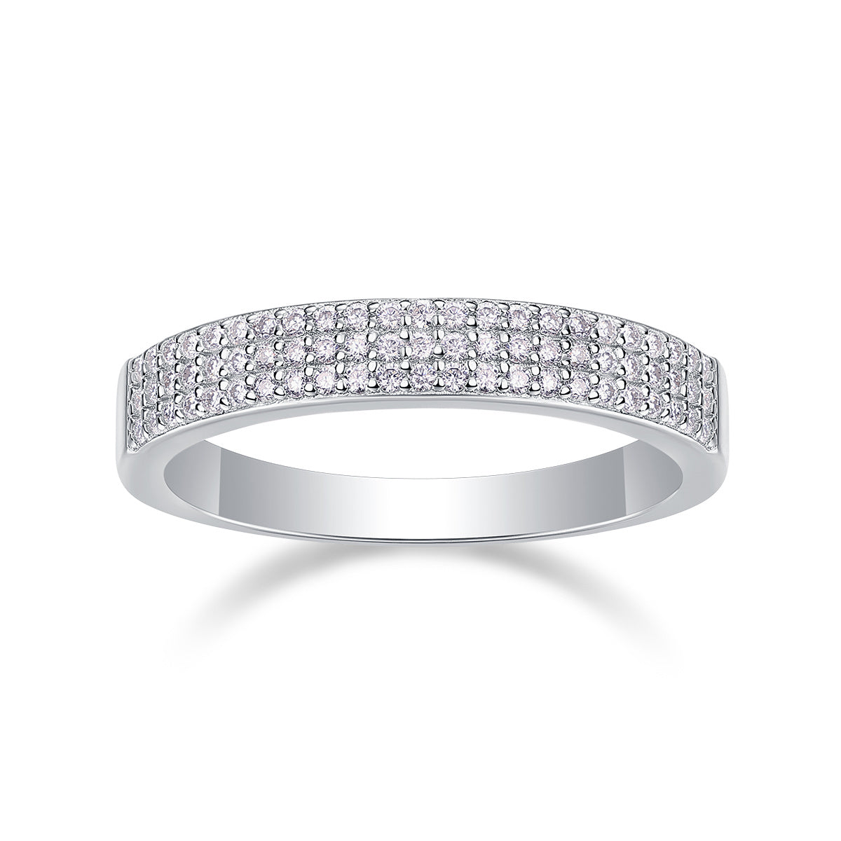 S925 Silver 2.4g Platinum Plated Moissanite Ring, 4.0mm 69pcs D VVS1 Micro Pave Band, GRA Certified US 5-9