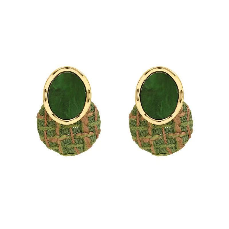Green Woven Stud Earrings – Minimalist Korean Style Chic Jewelry