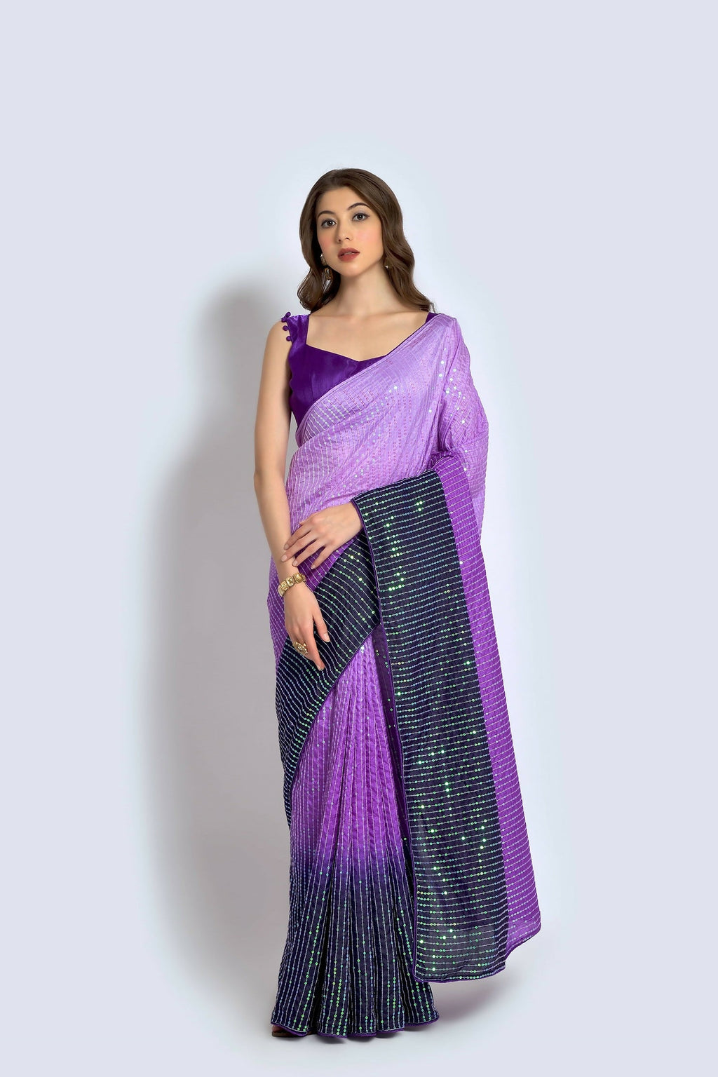 Lavender Vichitra Silk embroidered party wear saree with matching blouse piece