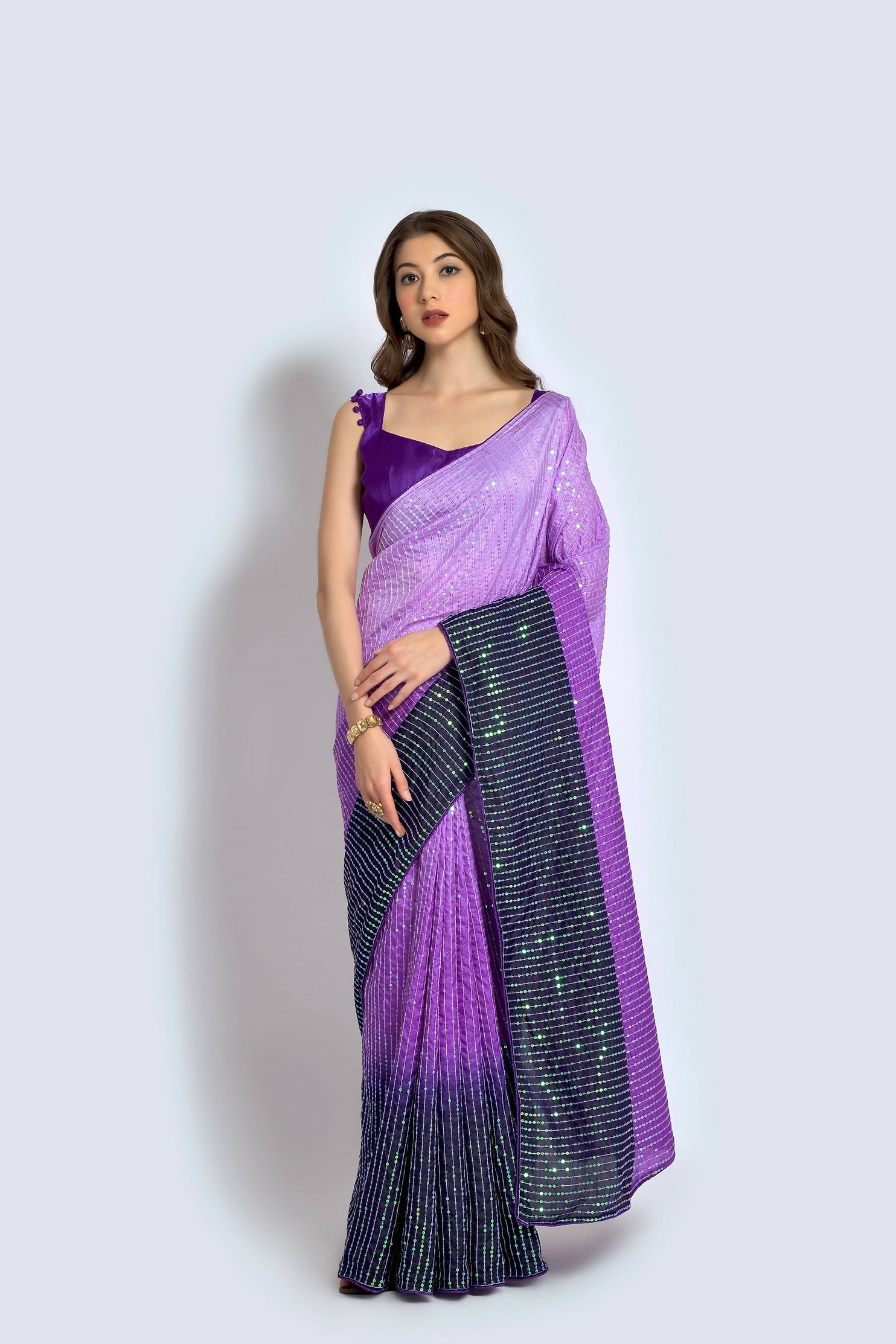 Lavender Vichitra Silk embroidered party wear saree with matching blouse piece