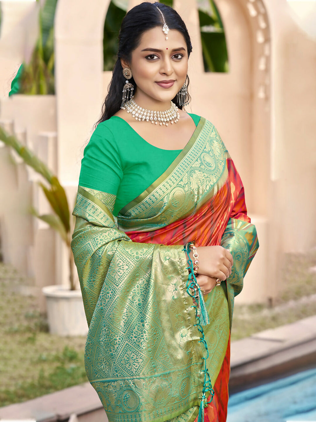 Mustard Pochampally Silk Saree with Matching Silk Blouse